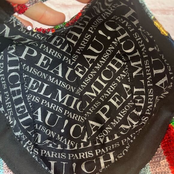 Maison Michel Paris Stripe Rainbow Colorful Nell Sequin Hat Baseball Cap M - Picture 7 of 11